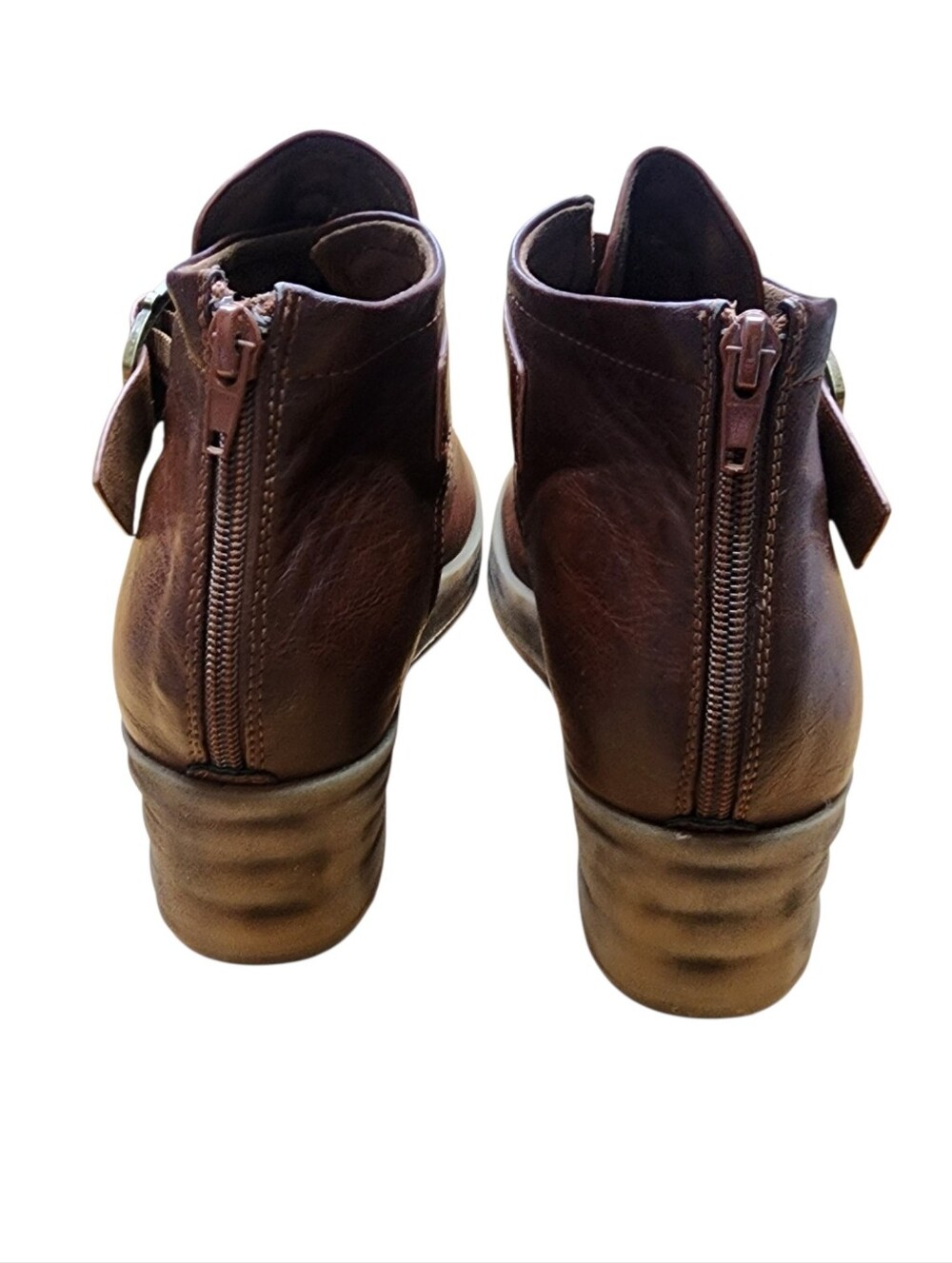 Pierre Dumas Brown Leather Platform Wedge Sandals 9 Zip Back Peep Toe - Picture 3 of 5